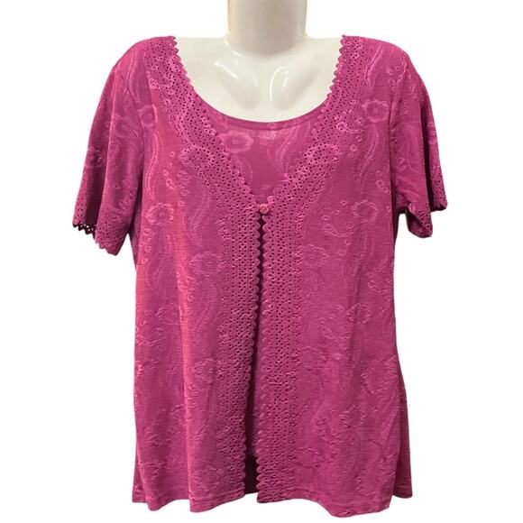 M Street Women's Fushia Front Button Closure Cutout Detail Layered Top Size L - Picture 2 of 10